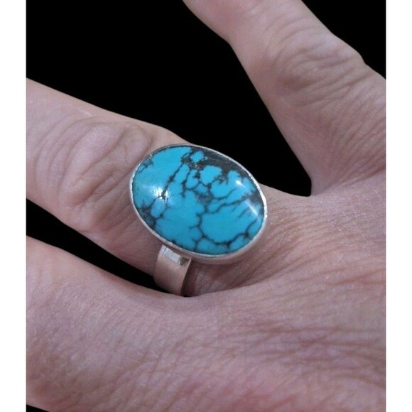 Vintage Native American Sterling Silver Ring Spiderweb Turquoise Size - Picture 1 of 5